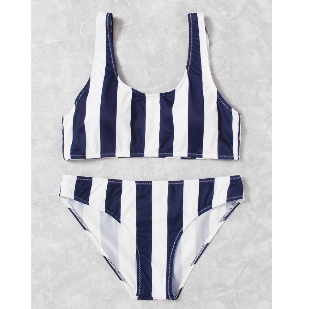 PENNI💙 navy blue striped white bikini swimsuit - Picture 2 of 3